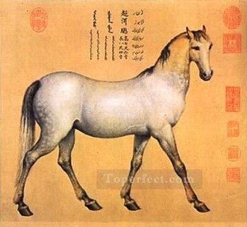  lang art - Afghan Four Steeds features a horse named Chaoni er Lang shining Giuseppe Castiglione old China ink
